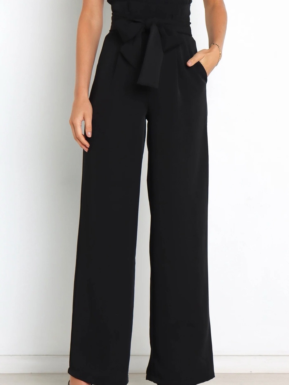 Petal & Pup Black High-Waist Wide-Leg Jumpsuit with Tie Waist